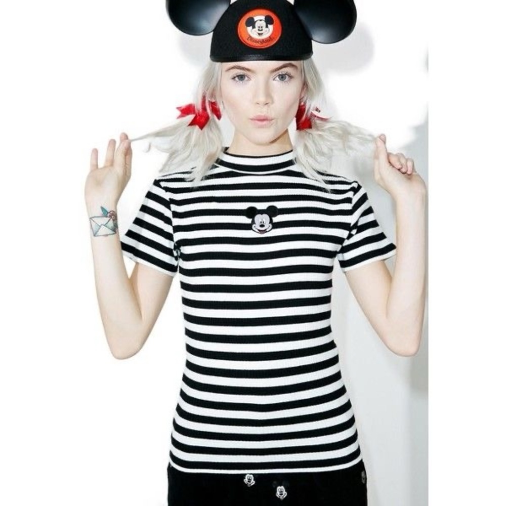 Lazy Oaf x Disney stripe ribbed Mickey shirt